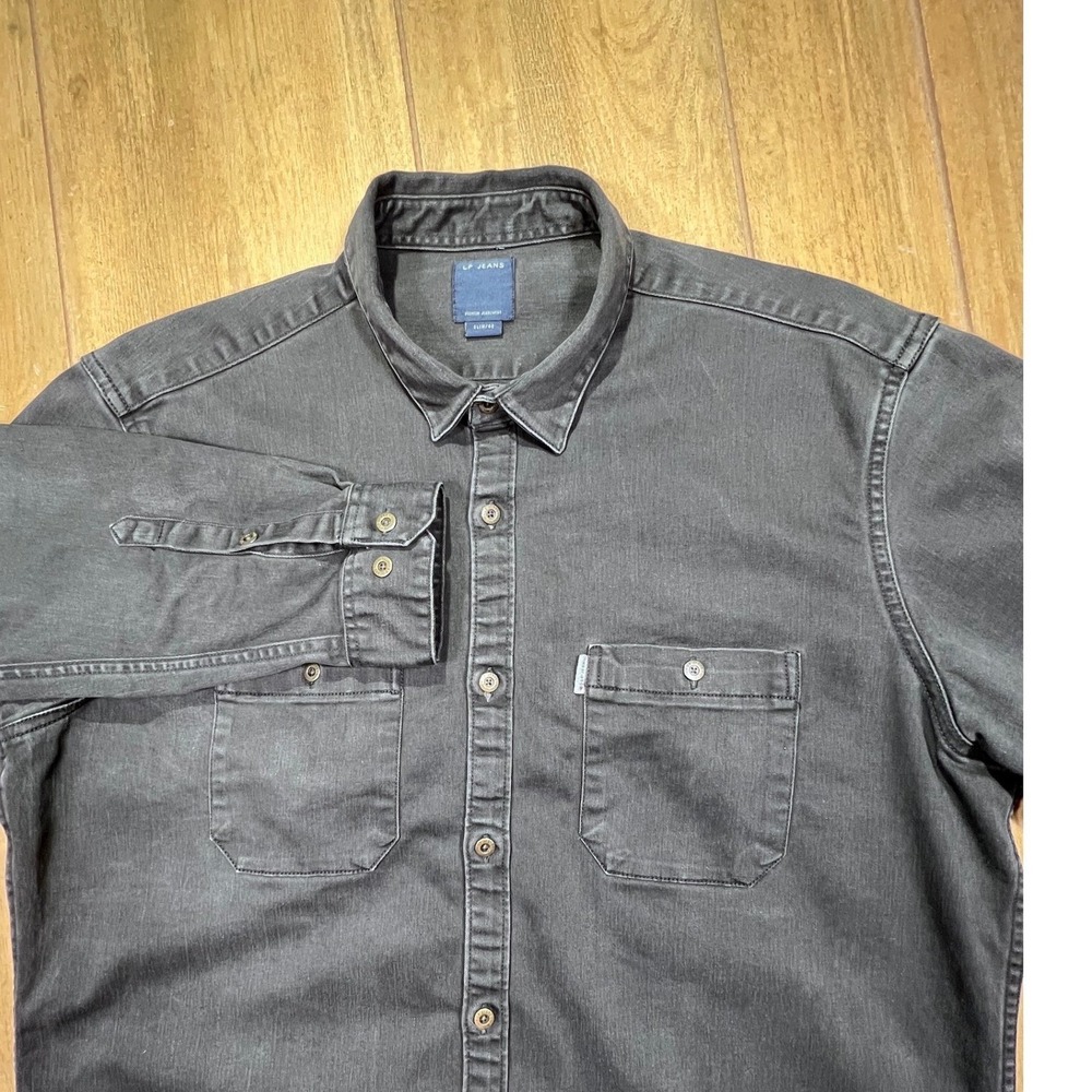 Louis Philippe LP Jeans Mens Slim Fit Denim Shirt Charcoal Black Long Sleeve 42‎